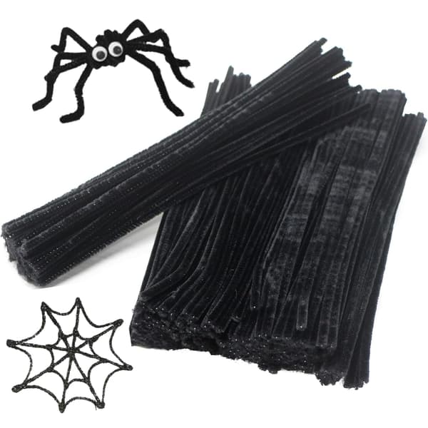 100 Mustaa 30 cm x 6 mm askartelupiippurassia, chenille, pitkiä, jumbo