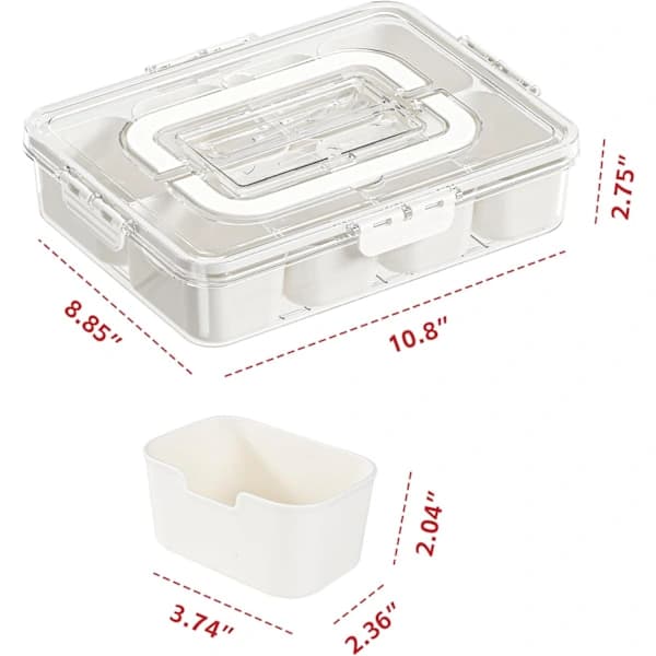 Divided Snack Box with Lid and Handle, Portable 8-Compartment Snack Tray for Storing Fruit, Candy, and Lunch, Transparent