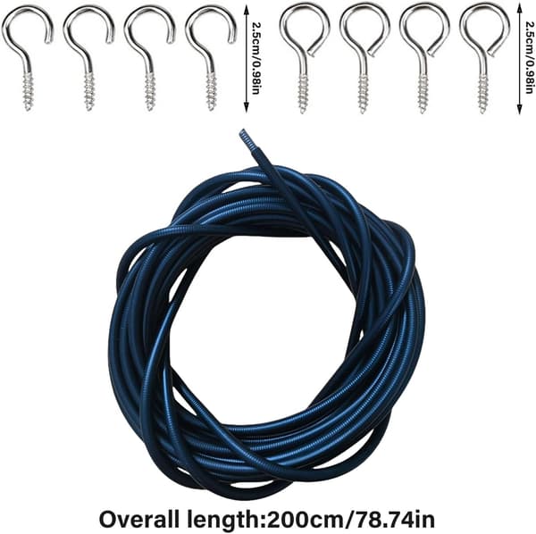 Curtain Wire Set, Cuttable Metal Hanging Cable with 8 Hooks and Screw Eyes for Curtains and Decorations, Black 2m
