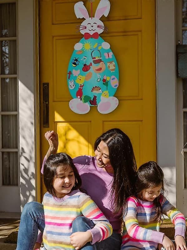 DIY Easter Bunny Felt Decoration Set For Kids With Easter Eggs And Rabbit Removable Puzzle Ornaments Easter Wall Hanging (FMY)