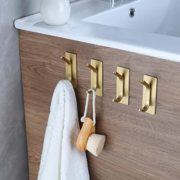 Towel Hooks/Self-Adhesive Hooks - Brushed Gold Wall Hooks for Hanging Coat, Hat, Towel, Bathrobe, Bathroom and Bedroom 4-pack