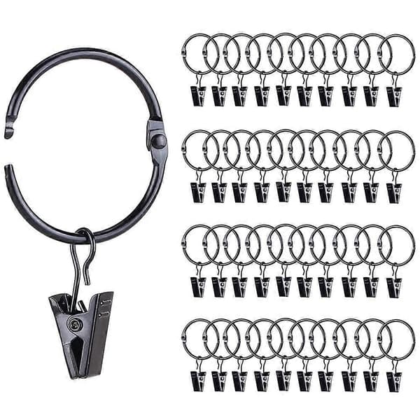 42-pak Åbningsbare Gardinringe med Clips, 2,54 cm Indvendig Diameter, Kraftige Rustfri Dekorative