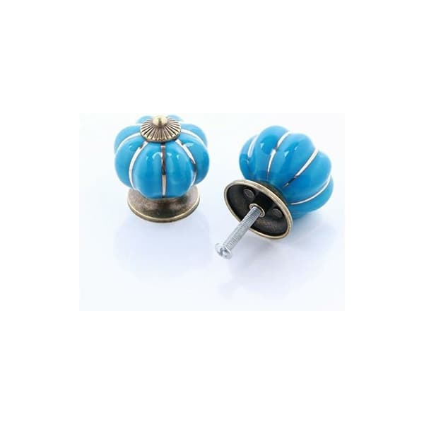 10 Pcs Antique Pumpkin Ceramic Door Knobs, Handle Pull for Cabinets, Cupboard Dresser, Drawers, Kitchen Furniture (Blue)