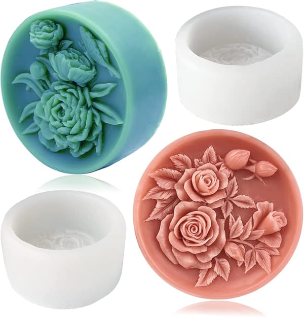 2 stk. runde blomsterforme til sæbefremstilling, roseharpiks lysform silikone, badebombe lotion bar silikoneform, 3D-form til sæbe lys bivoks ma