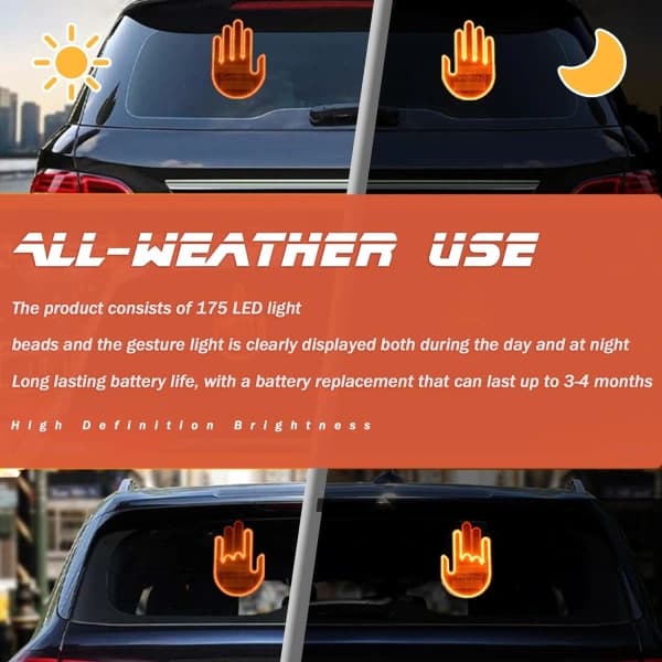 Middle Finger Car Light with Remote Control, Glo Hand Gesture Light, Road Rage Luminous Hand for Car Window, Hand Gesture Light Men