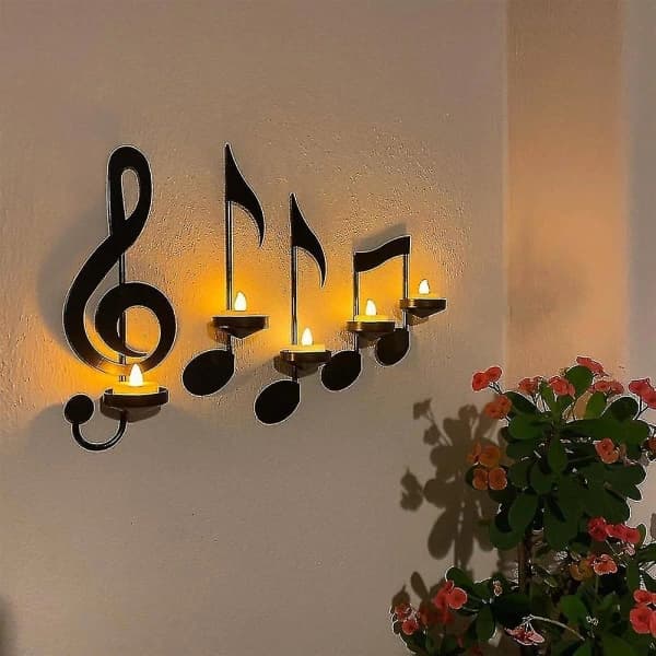 Home Decor 4 Pcs Black Music Notes Wall Lamp Candlestick Creative Wall Hanging Ornaments_tfrf