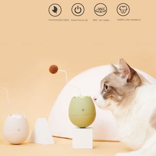 Cat Eggshell Swing Ball Toy Funny Interactive Cat Stick Toy Automatic Play with -White