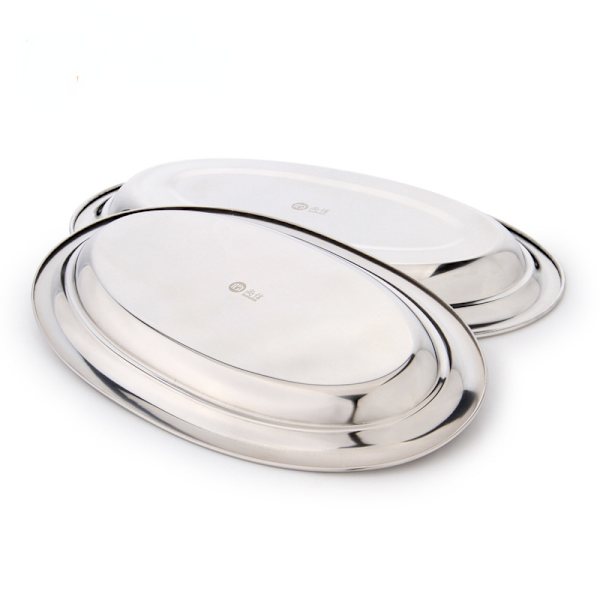 2x Serveringsbakke i rustfrit stål - oval bakke til servering og dekoration - serveringsbakke