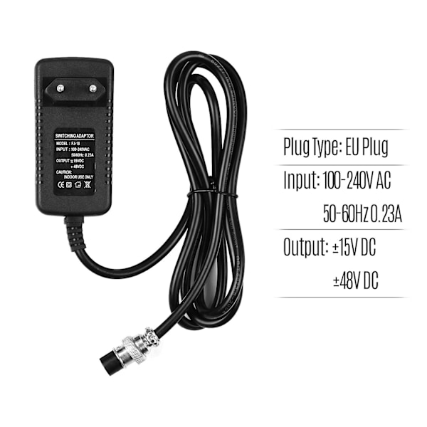 Mikserikonsolin virtalähde AC-adapteri 15V 230mA Universaali 4-nastainen pyöreä liitin 16 kanavalle [db] Musta Black EU Plug