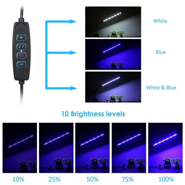 D C 5V 7W 18 LED Aquarium Lamp Fish Tank Clip Light USB Powered 3 Light Colors