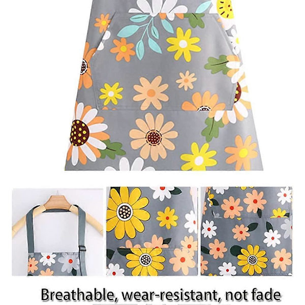 Waterproof Aprons for Kitchen, 2 Pack Floral Aprons with Pockets