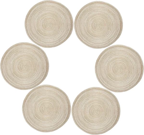 Runde flettede spisebrikker varmebestandige bordmatter vaskbare, (kaffefarge)
