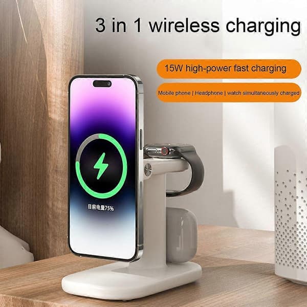 Magnetisk 3-i-1 Trådløs Lader Magnetisk Roterbart Stativ 15W Trådløs Hurtiglading
