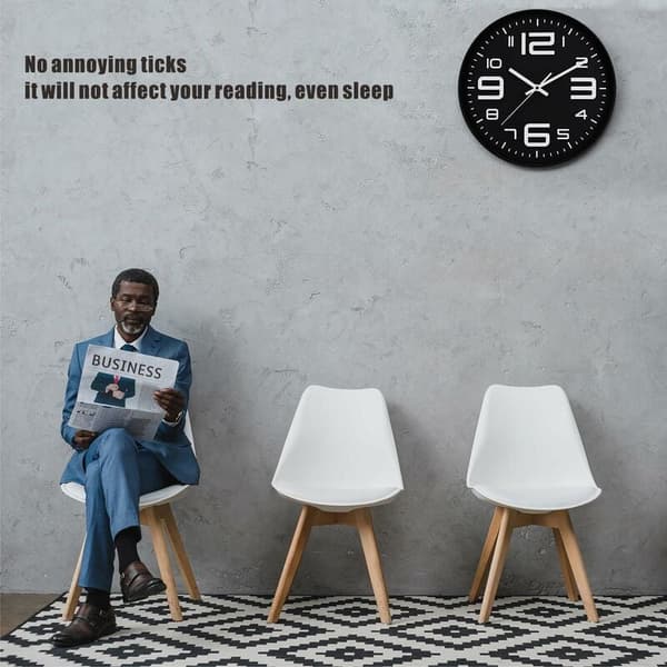 Silent Clock 30cm Modern Style for Home, Office, School Black Battery Operated