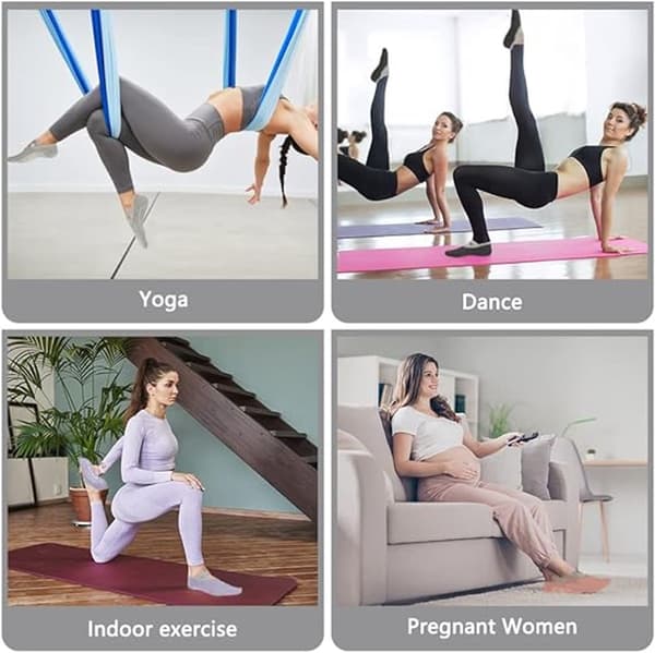 4 par skridsikre yogasokker til kvinder - Pilates, balletstrømper - Bomuld, lukket tå - Grå, pink, lilla, sort