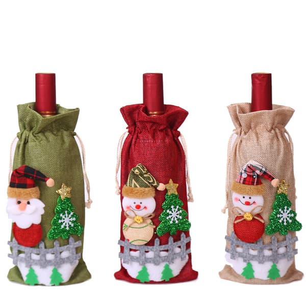 3 st julepynt til vinflasker i burlap