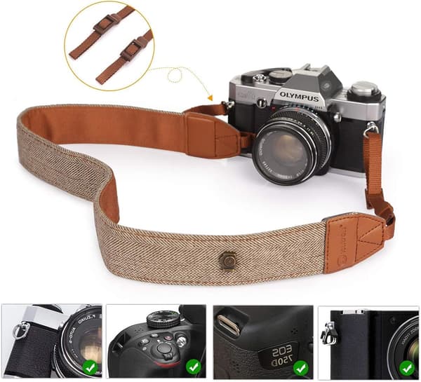 Kamerarem i brunt läder för alla DSLR
