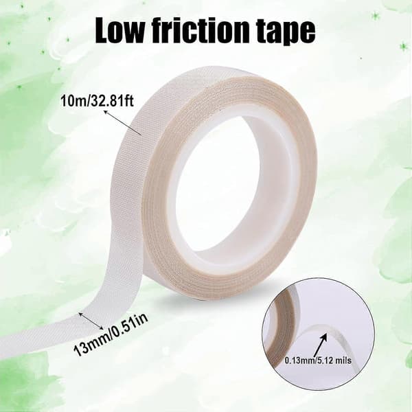2 ruller 13mmx10m PTFE lavfriksjonstape, glidetape for skuffer, slitesterk