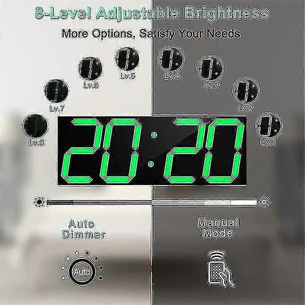 Digital LED Väggklocka, Överdimensionerad Väggklocka med Siffror, Fjärrkontroll Uppräkning/Nedräkning