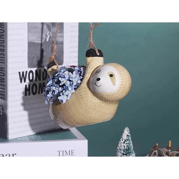 22 cm Hanging Sloth Planter, Succulent Flower Pot, Garden Decor Khaki