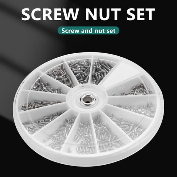 600 Pcs/Set Small Stainless Steel Screws 12 Kinds Assorted Electronic Nuts + 1 Pc Screwdriver for Glasses Repair Tool
