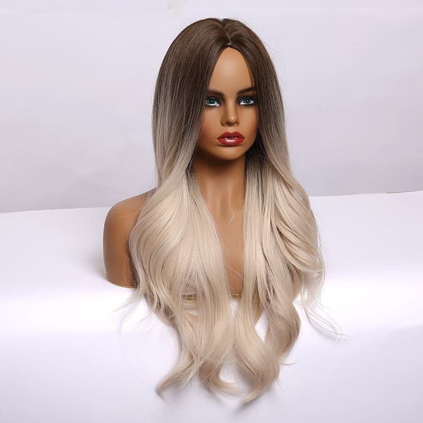 Brun blond gradient parykk høy temperatur silke langt krøllete hår