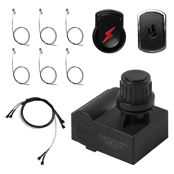 Charbroil Grill Ignition Replacement Kit, 4-Output Ignition Module with Wires and 2 Push Buttons for 3-Burner Gas Grills, Black