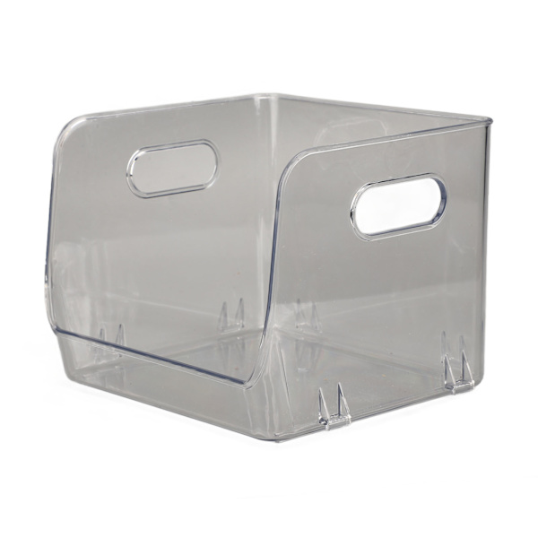 Office Storage Holder Transparent Stackable Design Waterproof Dustproof Double Handles PET Storage Container Small Transparent White