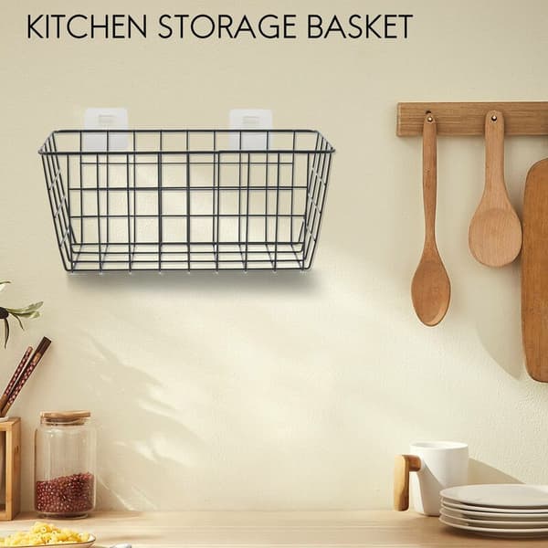 Self-adhesive Storage Baskets for Heavy Items with Storage for Bathroom Shelves, Kitchen, Dining Room, Drill-free Wall Mounted, 2-pack, Black