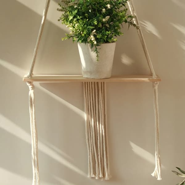 Boho Wall Shelf, Hand-Woven Flower Pot Stand, Wall Decoration with Tassels, Wall Mount for Bedroom, Balcony