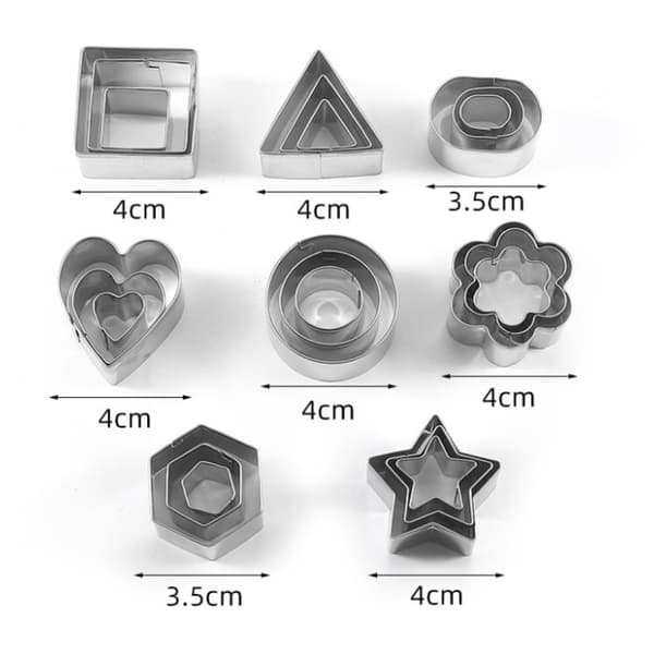 24 stk Mini Cookie Cutter Sæt med Æske, Små Frugt Grøntsags Mini Polymer Lerforme i Rustfrit Stål