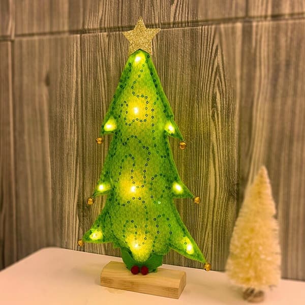 Christmas tree with string lights Christmas decorations, mini Christmas tree table with Christmas gifts, green Christmas decorations