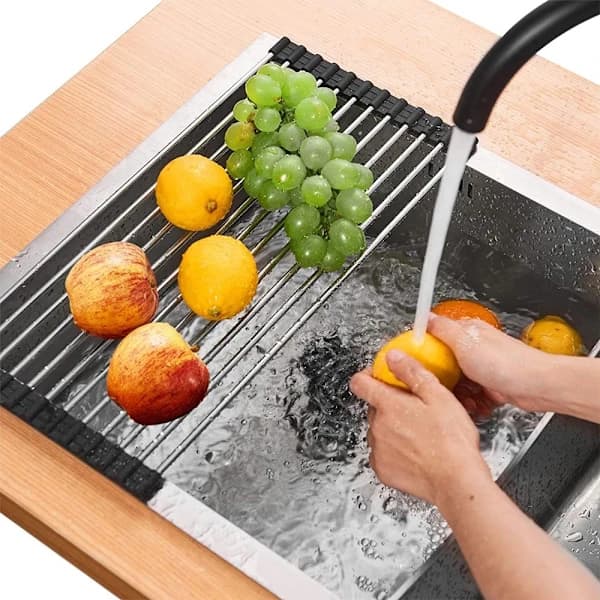 Opvaskestativ i rustfrit stål, sammenrulleligt, foldbart, 2-pak 2-Pack