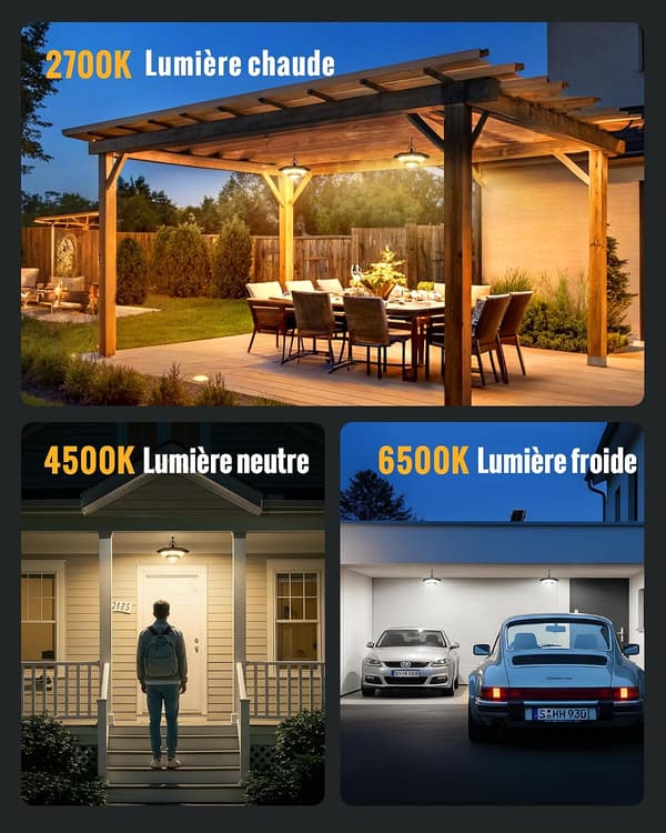 Indendørs/Udendørs Solcellelampe med 228 LED'er, 4000LM, 5 Tilstande, Bevægelsessensor, 3 Farvetemperaturer