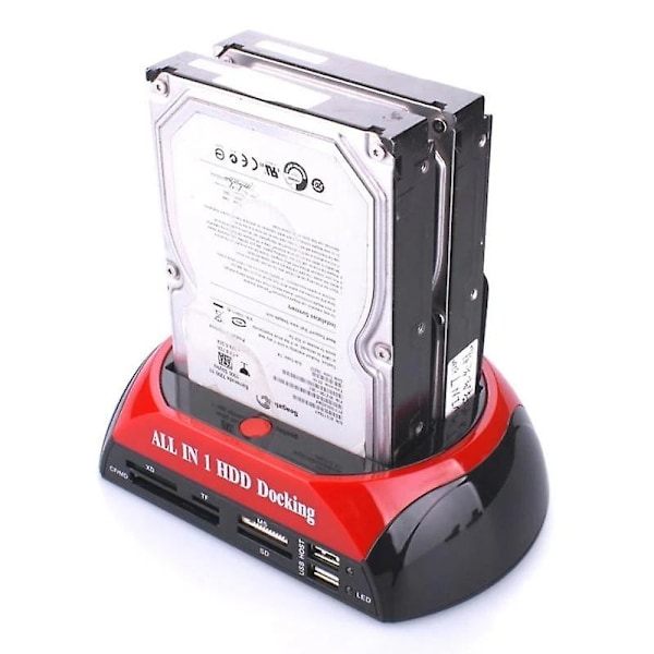 Dual Bay Hårddisk Dockningsstation, USB 3.0 till SATA IDE HDD Dockningsstation med Kortläsare för