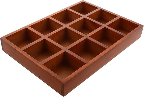 brun træ smykkeskrin med 12 rum, rektangulær -