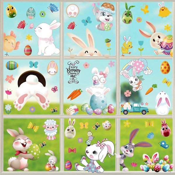 Creative Shape Window Sticker, Waterproof PVC, Colorful Easter Bunnies and Eggs, Electrostatic Home Sticker A A