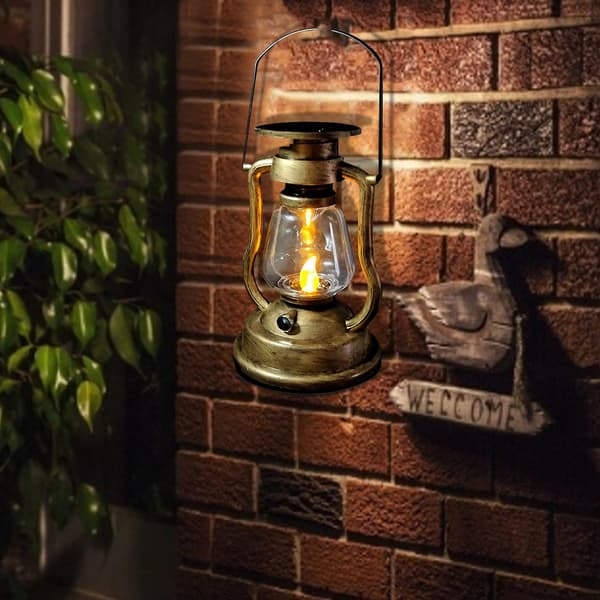 Retro Hestelykt Oppladbart Solcellebatteri Campinglampe Utendørs LED-lys Flamme Varm Belysning Telt Hagedekorasjon