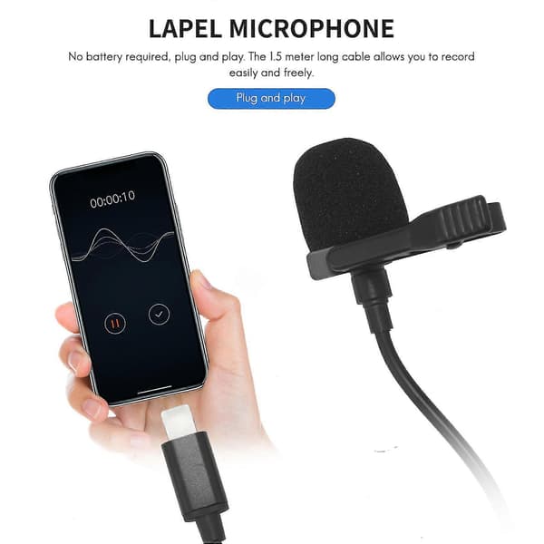 Profesjonell Lavalier-mikrofon med klips for iPhone/opptak/intervju/videokonferanse/Vo