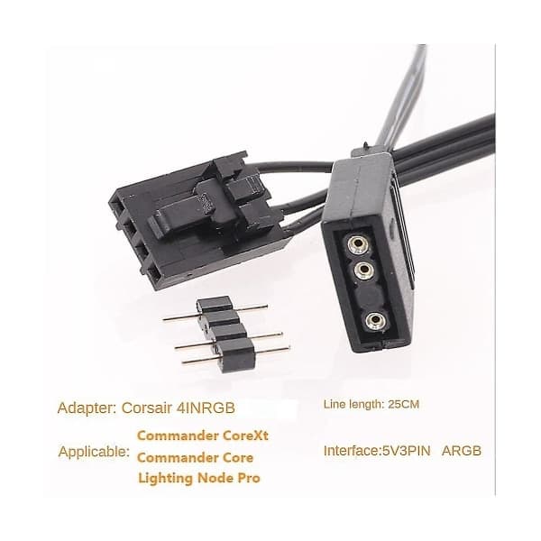 Til 4-bens RGB til Standard ARGB 3-bens 5V Adapter Stik RGB Kabel 25cm Sort-yux