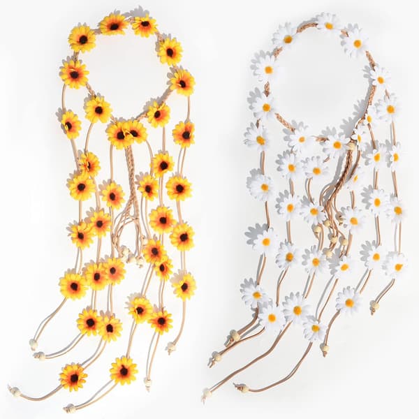 2 st blommig hippie-pannband blomsterkrans sommar solros hår