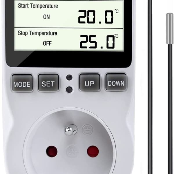 Termostatuttak, digital programmerbar uttakstimer med sonde, drivhusvarmer