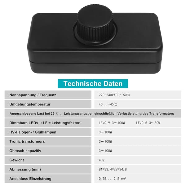 LED-lysdimmer, smarte knappbrytere og dimmer, 220-240V / 5