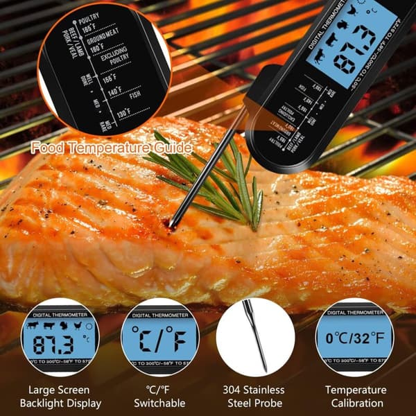 Digital Meat Thermometer with Dual Probe, Backlit LCD, Temperature Alarm - Compatible with Kitchen Use