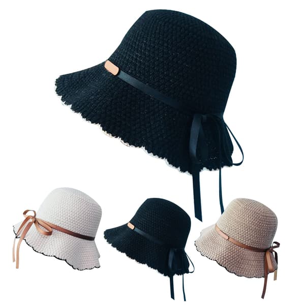 Solhatter Bred Brems Sommer Strandhatt for Kvinner Sammenleggbar Reise Stråhette Svart