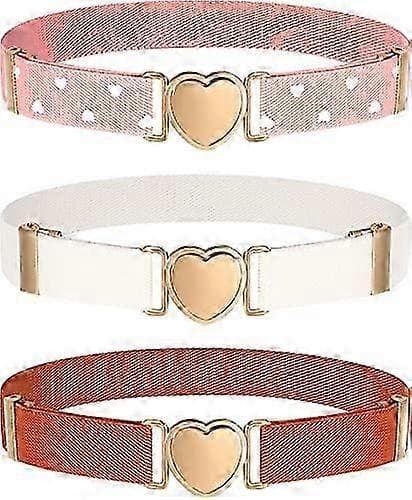 3-pack Adjustable Stretch Belts Elastic Heart for Girls
