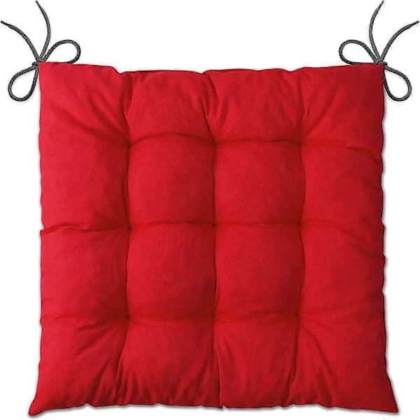 Set med 4 röda stolsdynor (40x40x6 cm) - Sittkuddar för trädgårdsstolar, köksstolar eller matrumsstolar - Bekväma