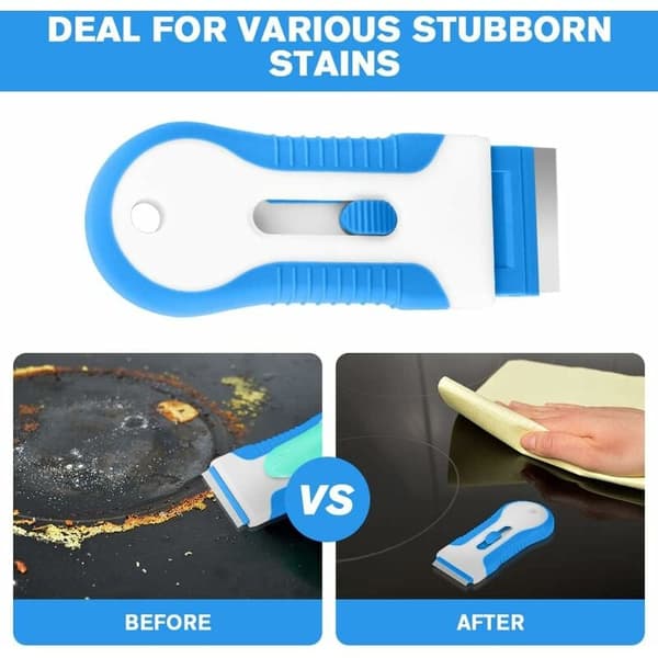 Glass Scraper for Hob, Including 20 Extra Scraper Blades, Multifunctional Cleaning Scraper for Scraping Labels, Decals, Stickers, Grout