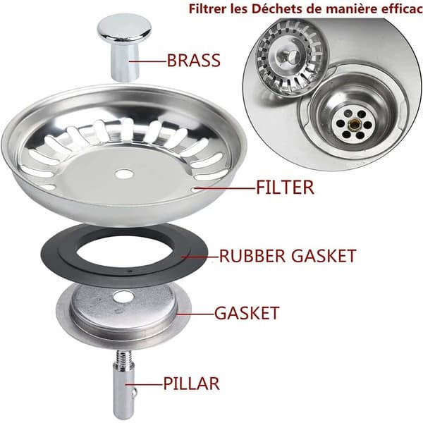 Kjøkkenvaskfilter, vaskepropp, kjøkkenvaskfilterlokk, silfilter i rustfritt stål, vaskepropp i rustfritt stål, diameter 80 mm (B, 1 stk) KLB