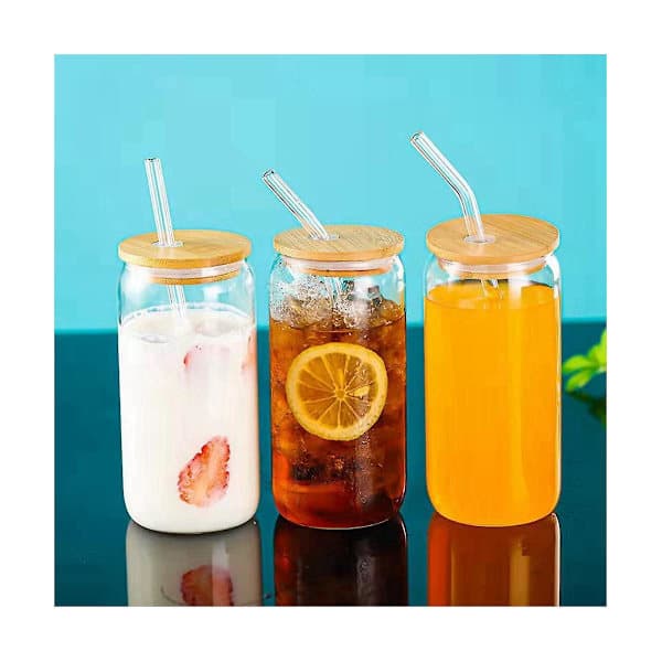 6 st 47 cl glas med lock och sugrör, transparenta glas för kaffe, öl, te, vin, hållbara dricksglas